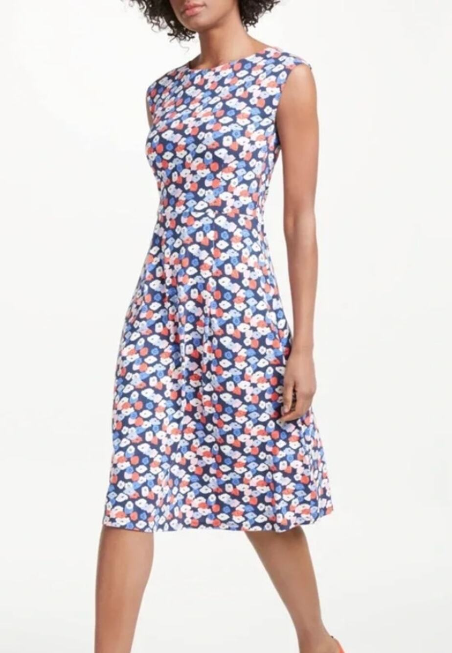 BODEN Mariana Floral Poppy Jersey Dress Navy Blue Sleeveless Flared A-Line 8